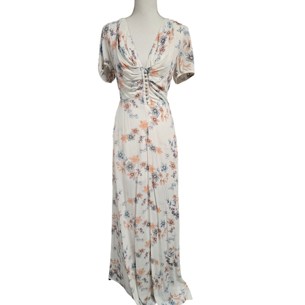 Vestique Floral Maxi Dress Button Front V-Neck Rayon Multicolor Women's Sz S